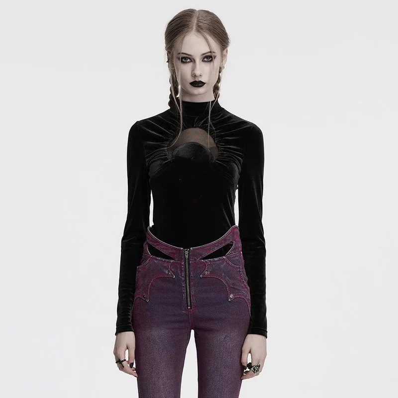 Gothic Moon Cutout Mesh Splice Samthemd für Damen