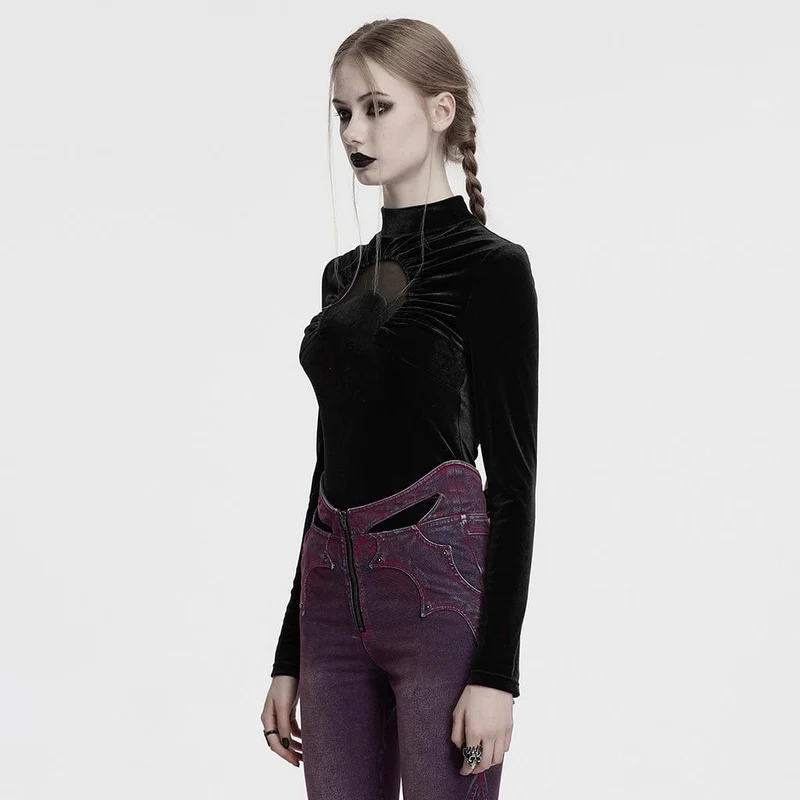 Gothic Moon Cutout Mesh Splice Samthemd für Damen