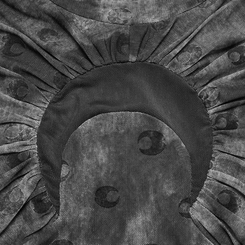Gerafftes Netzhemd mit Gothic-Mond-Print für Damen in Grau