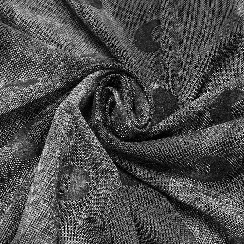 Gerafftes Netzhemd mit Gothic-Mond-Print für Damen in Grau