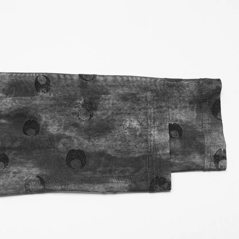 Gerafftes Netzhemd mit Gothic-Mond-Print für Damen in Grau