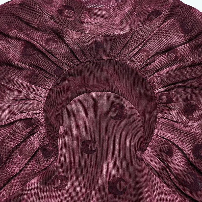 Gerafftes Netzhemd mit Gothic-Mond-Print für Damen in Rot