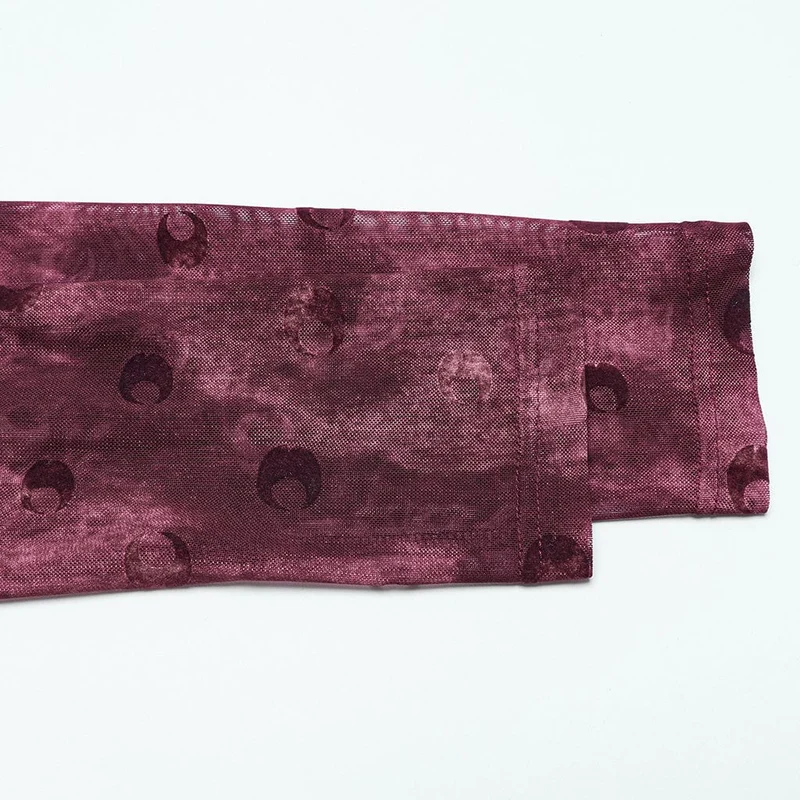 Gerafftes Netzhemd mit Gothic-Mond-Print für Damen in Rot