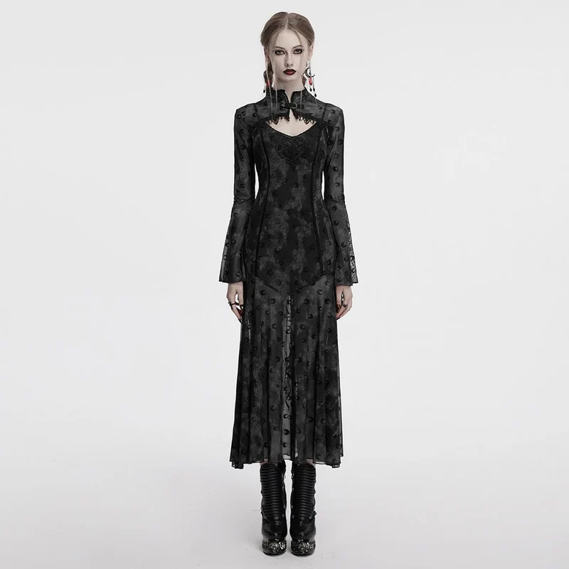 Damen Gothic Moon Printed Mesh Slip Dress mit Cape Grau