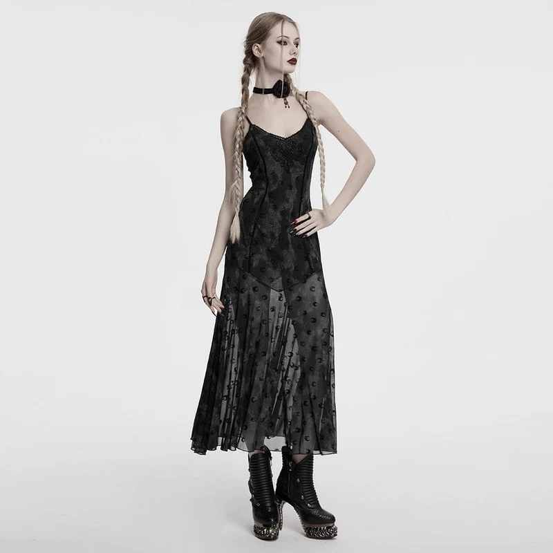 Damen Gothic Moon Printed Mesh Slip Dress mit Cape Grau