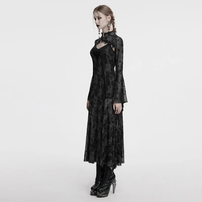 Damen Gothic Moon Printed Mesh Slip Dress mit Cape Grau