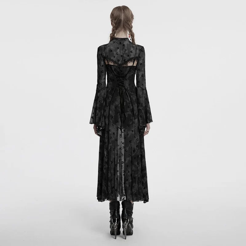 Damen Gothic Moon Printed Mesh Slip Dress mit Cape Grau