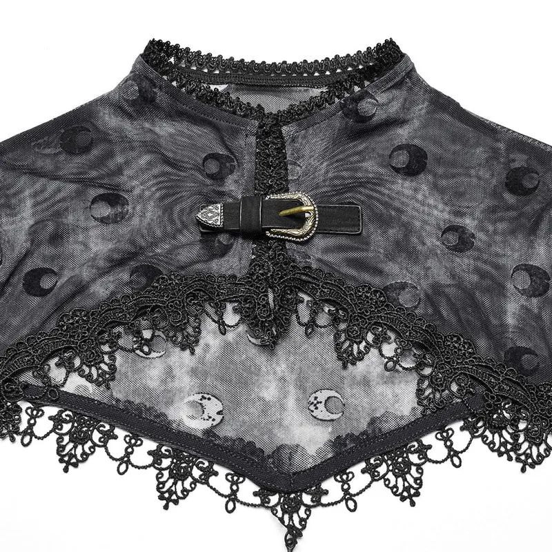 Damen Gothic Moon Printed Mesh Slip Dress mit Cape Grau