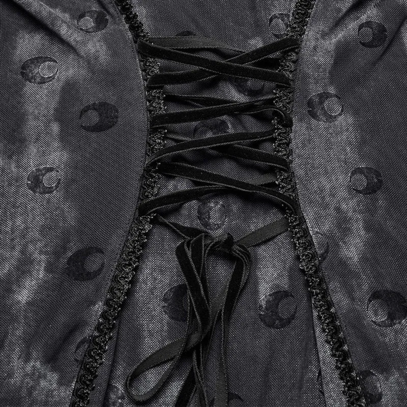 Damen Gothic Moon Printed Mesh Slip Dress mit Cape Grau