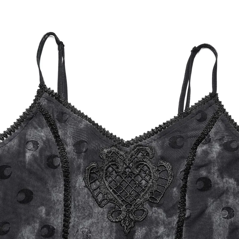 Damen Gothic Moon Printed Mesh Slip Dress mit Cape Grau