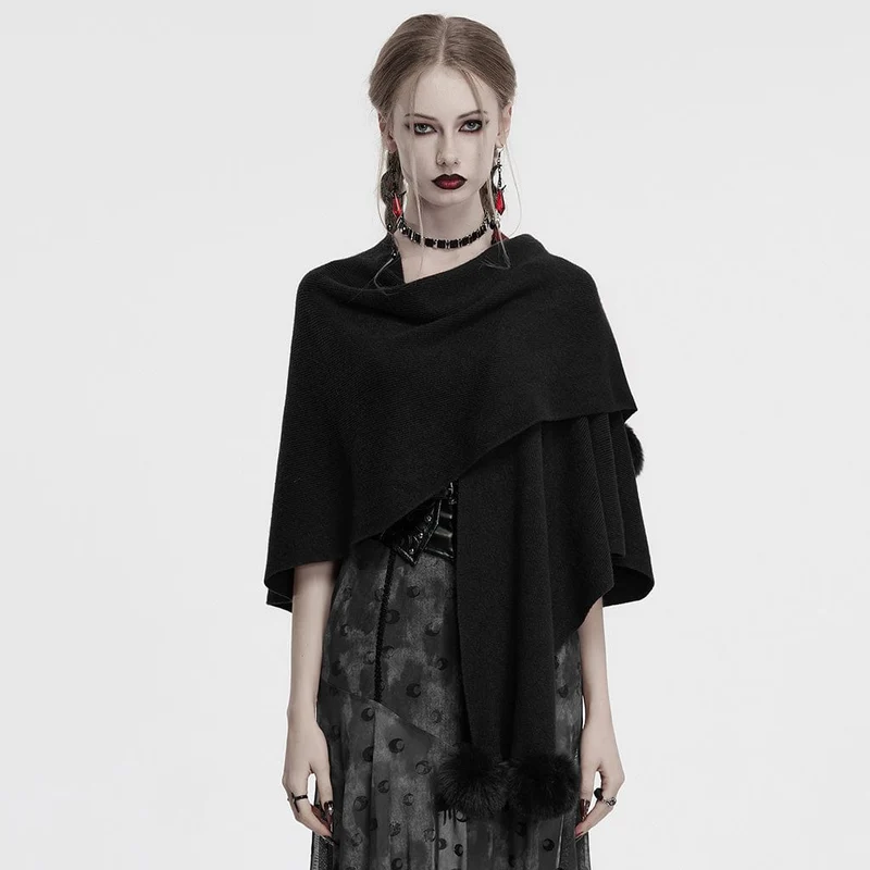 Flauschiger Spleißmantel mit Gothic-Mond-Print für Damen, Schwarz