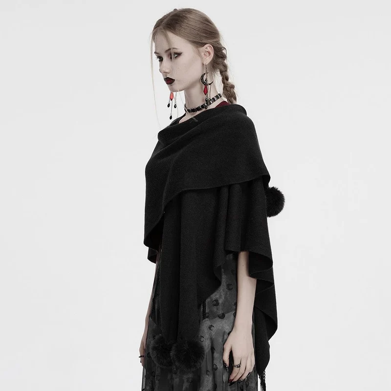 Flauschiger Spleißmantel mit Gothic-Mond-Print für Damen, Schwarz