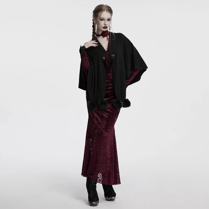 Flauschiger Spleißmantel mit Gothic-Mond-Print für Damen, Schwarz
