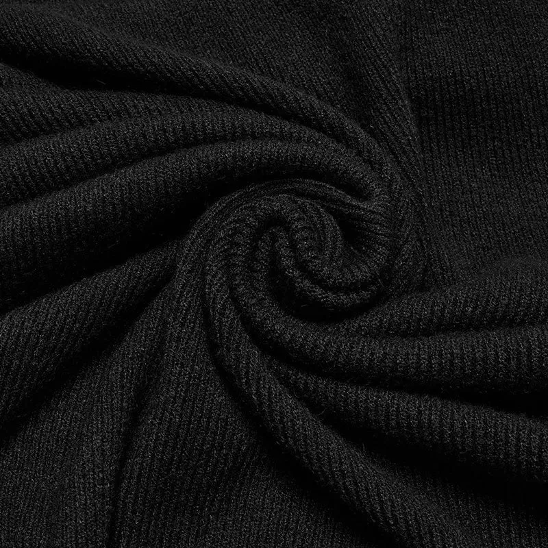 Flauschiger Spleißmantel mit Gothic-Mond-Print für Damen, Schwarz