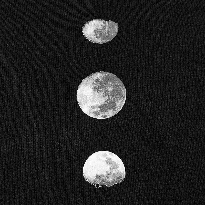 Flauschiger Spleißmantel mit Gothic-Mond-Print für Damen, Schwarz