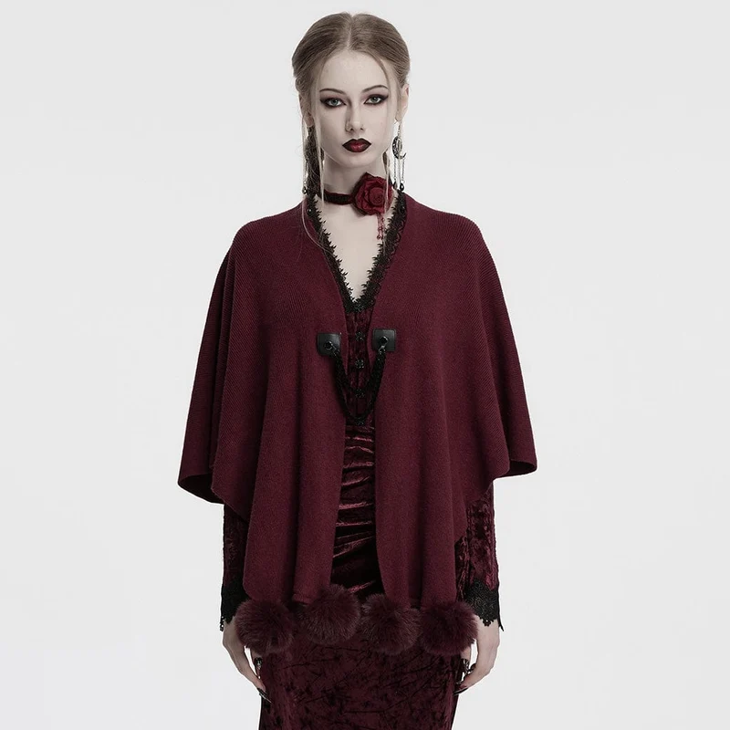 Flauschiger Mantel mit Gothic-Moon-Print für Damen in Rot