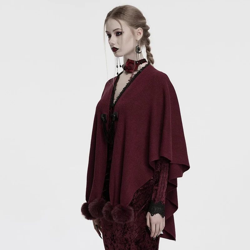Flauschiger Mantel mit Gothic-Moon-Print für Damen in Rot