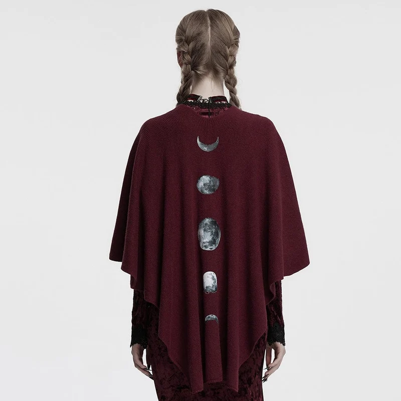 Flauschiger Mantel mit Gothic-Moon-Print für Damen in Rot