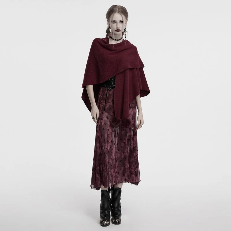 Flauschiger Mantel mit Gothic-Moon-Print für Damen in Rot