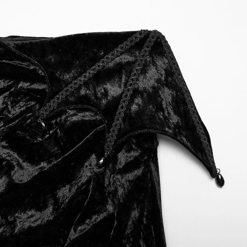Gothic Batwing Lace Splice Velvet Fishtail Rock für Damen Schwarz