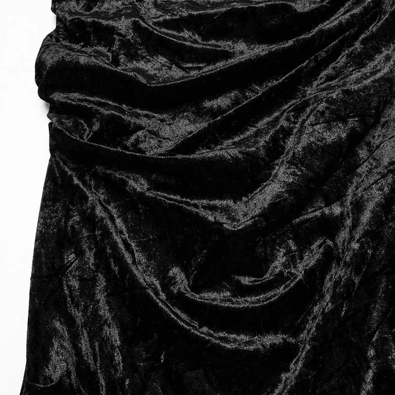 Gothic Batwing Lace Splice Velvet Fishtail Rock für Damen Schwarz