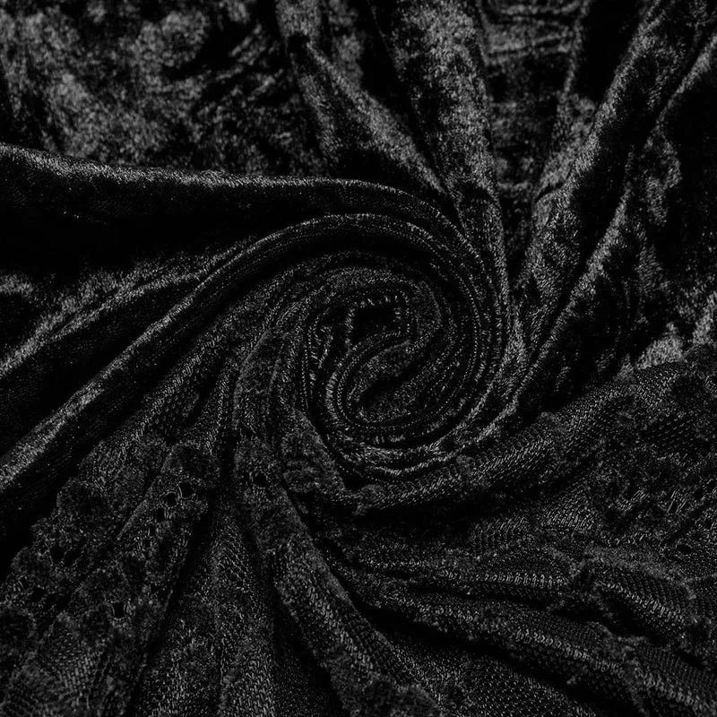 Gothic Batwing Lace Splice Velvet Fishtail Rock für Damen Schwarz
