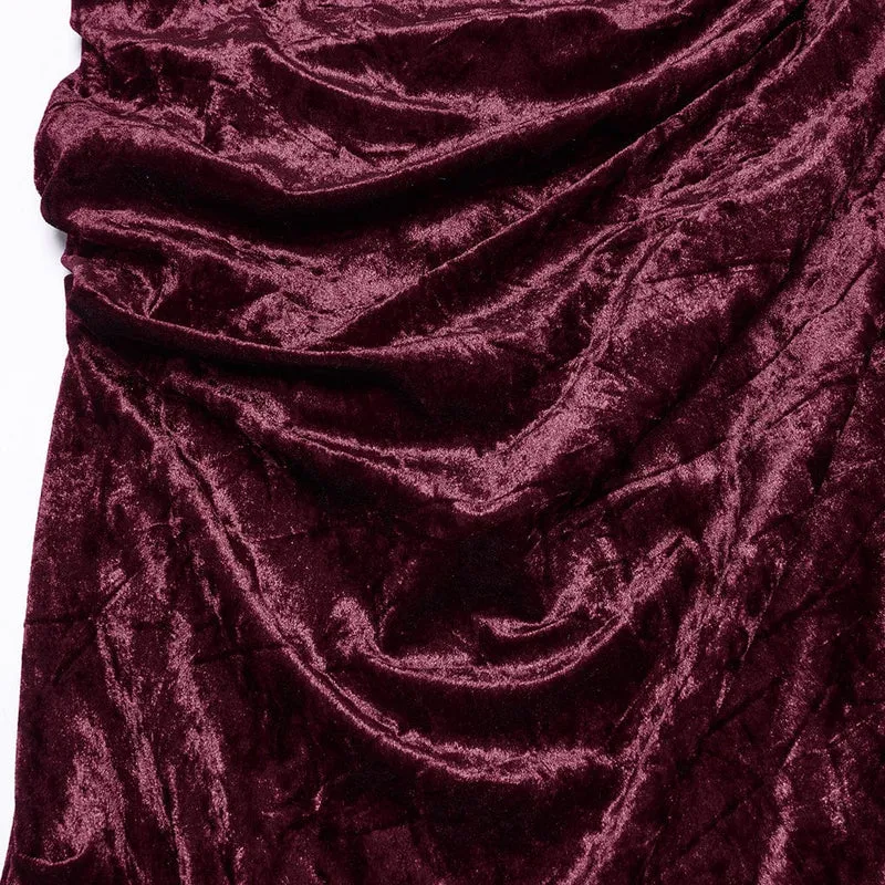 Gothic Fledermausärmel-Spitzen-Splice-Samt-Fischschwanzrock für Damen, Rot