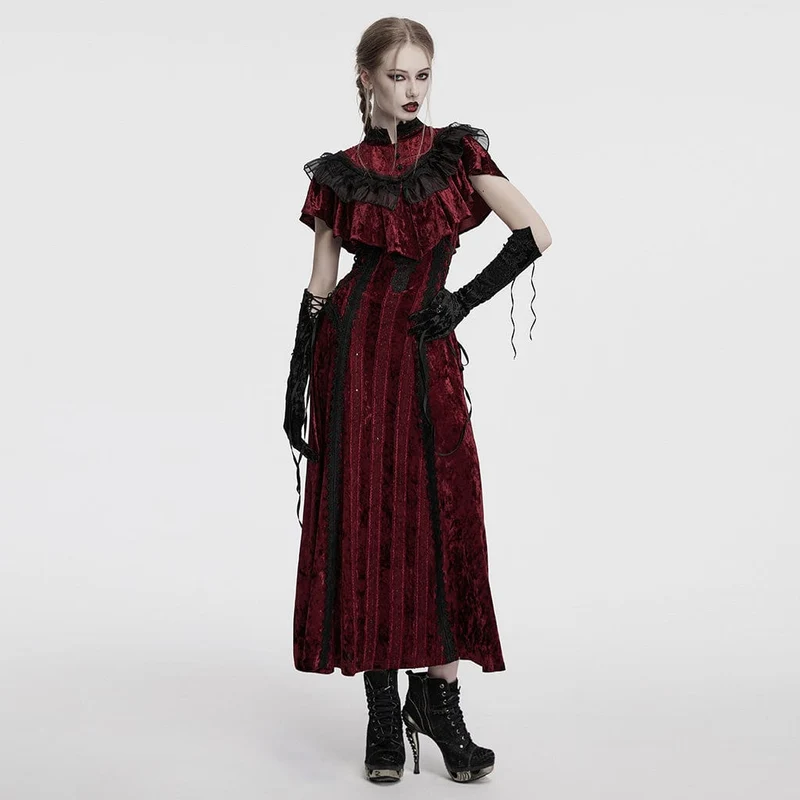 Gothic-Handschuhe aus Samt mit Blumenstickerei für Damen, zum Schnüren, Schwarz