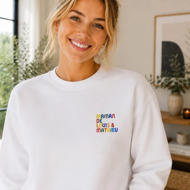 Pull personnalisé maman - Prénoms multicolore brodé