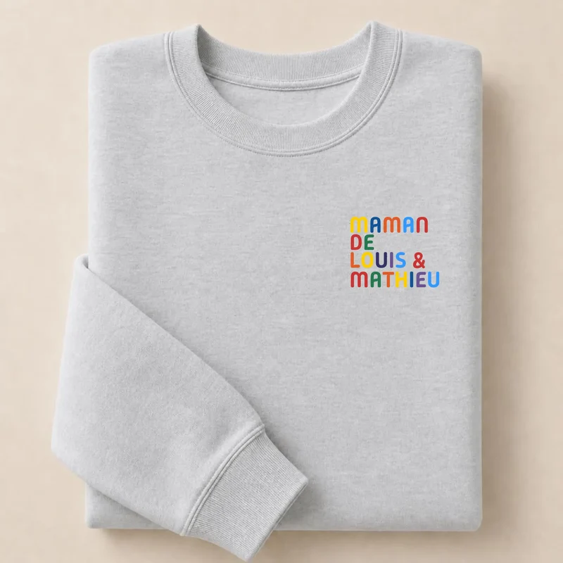 Pull personnalisé maman - Prénoms multicolore brodé
