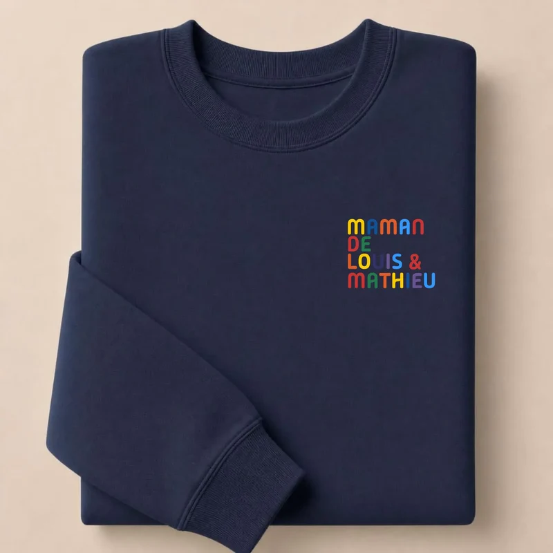 Pull personnalisé maman - Prénoms multicolore brodé