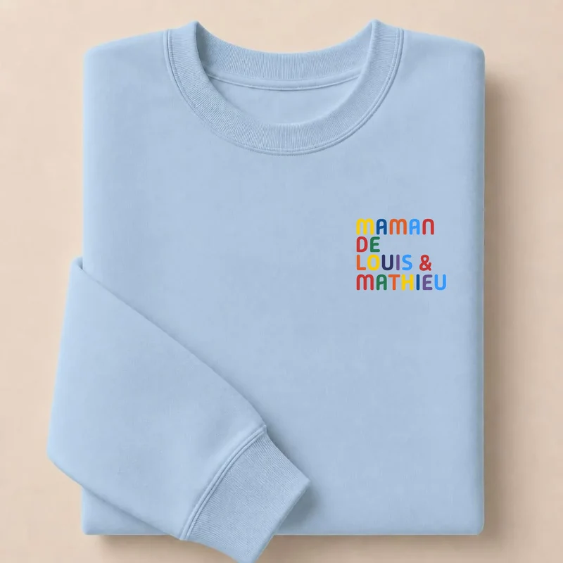 Pull personnalisé maman - Prénoms multicolore brodé