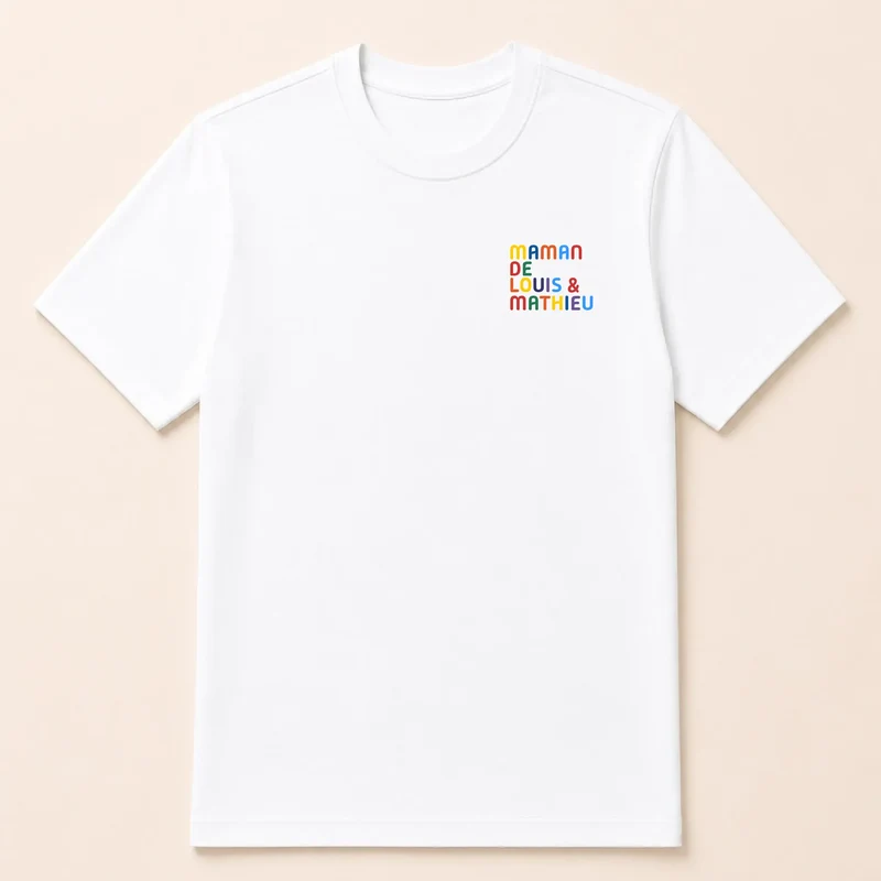 T-shirt personnalisé maman - Prénoms multicolores brodés