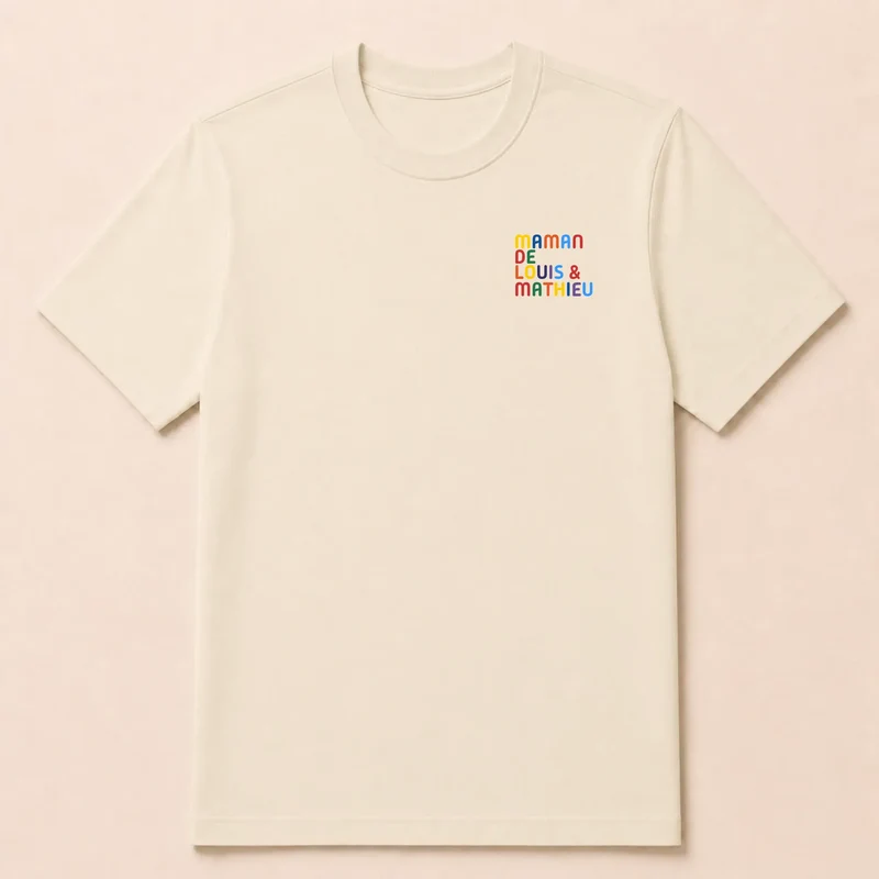 T-shirt personnalisé maman - Prénoms multicolores brodés