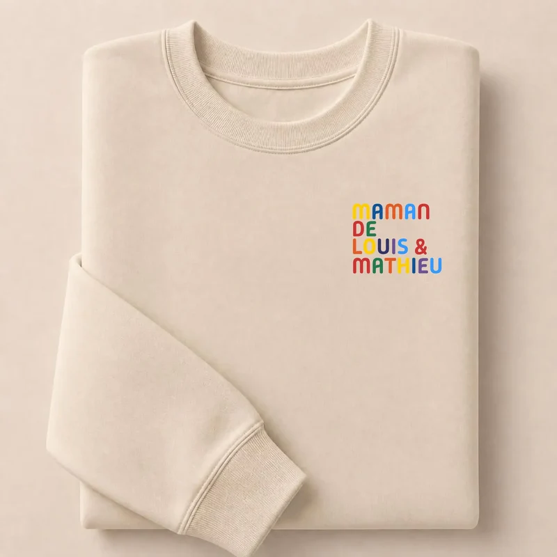 T-shirt personnalisé maman - Prénoms multicolores brodés