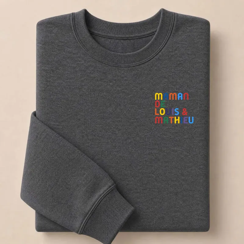 T-shirt personnalisé maman - Prénoms multicolores brodés