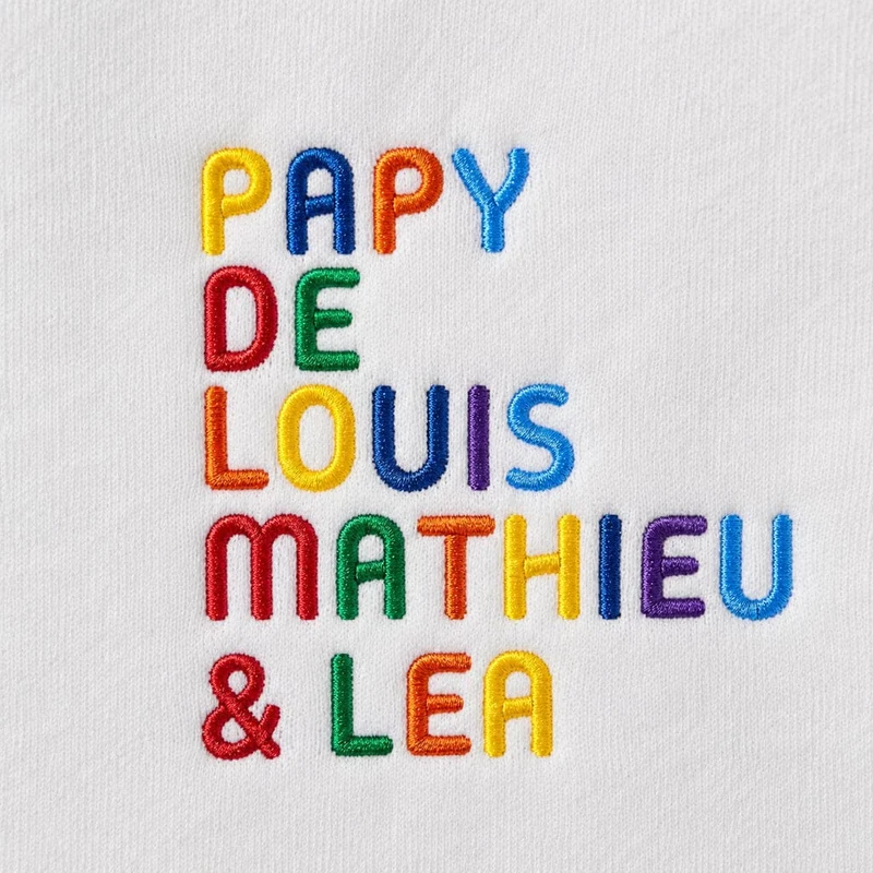 Pull personnalisé papy - Prénoms multicolores brodés