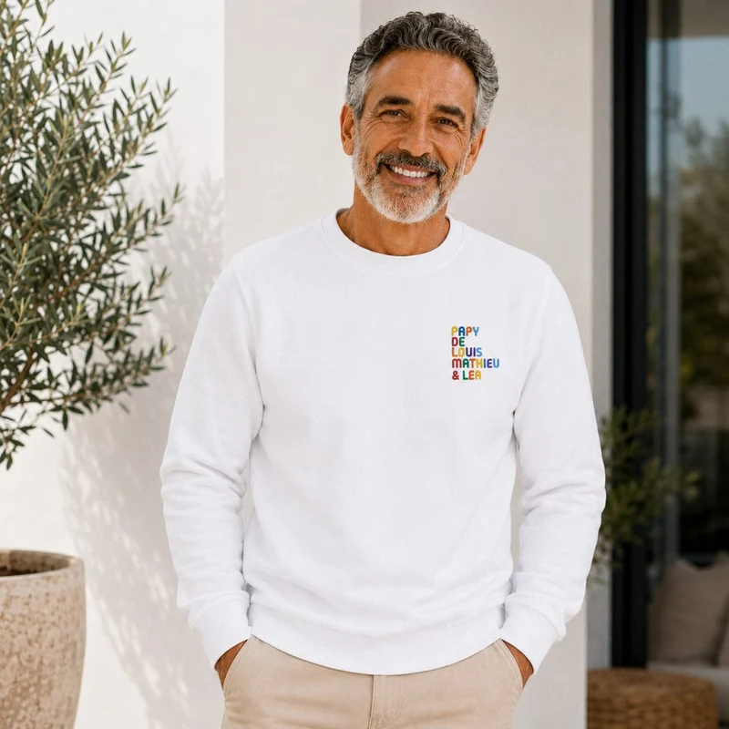 Pull personnalisé papy - Prénoms multicolores brodés