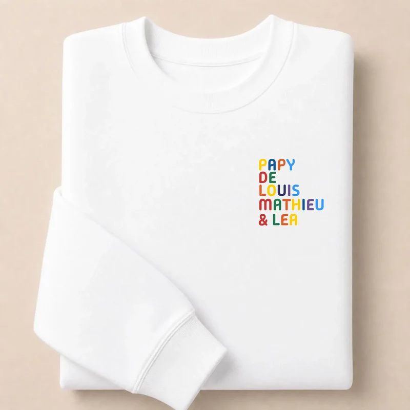 Pull personnalisé papy - Prénoms multicolores brodés