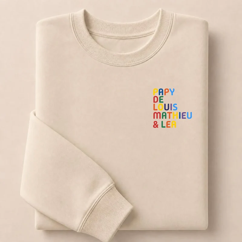 Pull personnalisé papy - Prénoms multicolores brodés