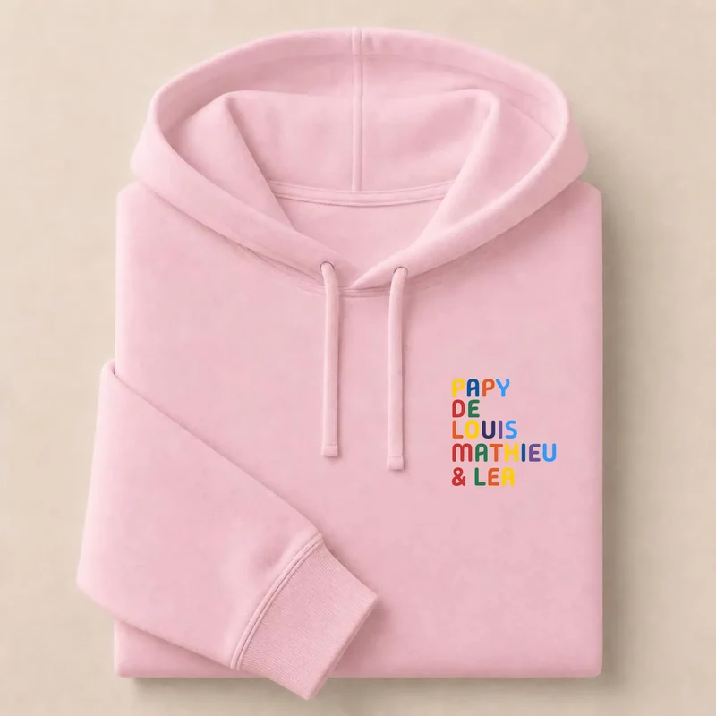 Pull personnalisé papy - Prénoms multicolores brodés