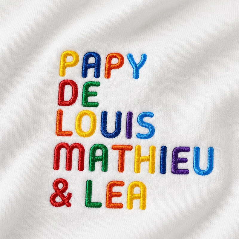 Pull personnalisé papy - Prénoms multicolores brodés