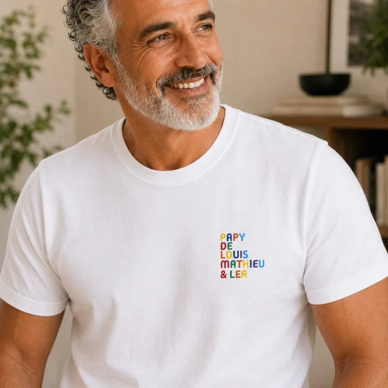 T-shirt personnalisé papy - Prénoms multicolores brodés