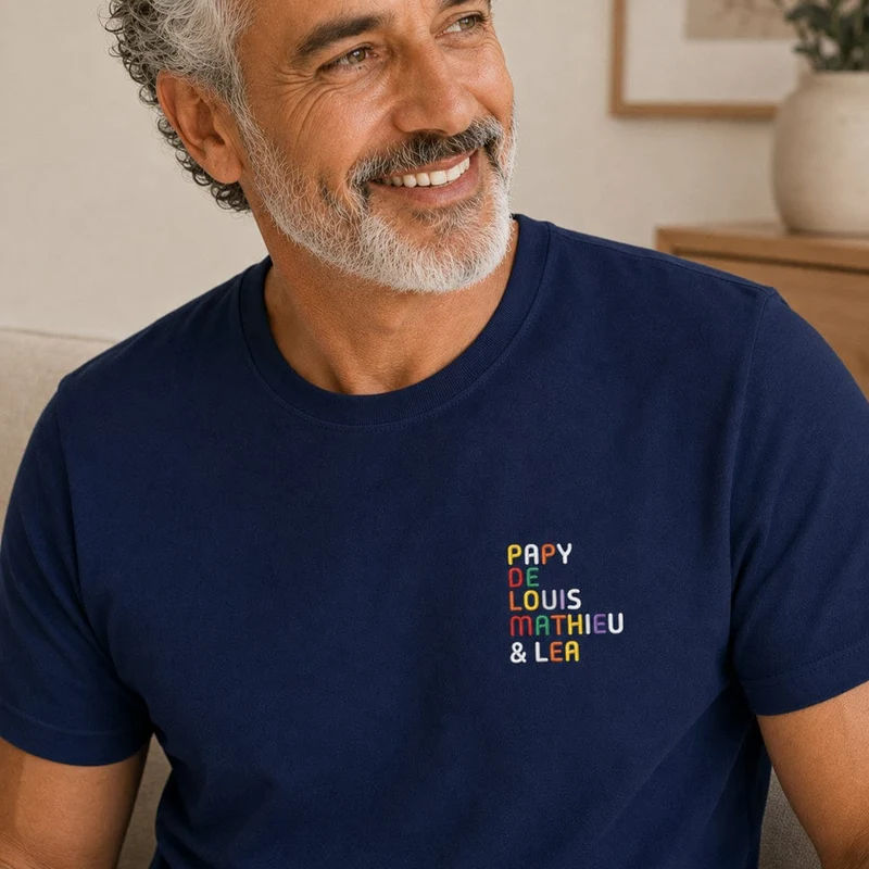 T-shirt personnalisé papy - Prénoms multicolores brodés
