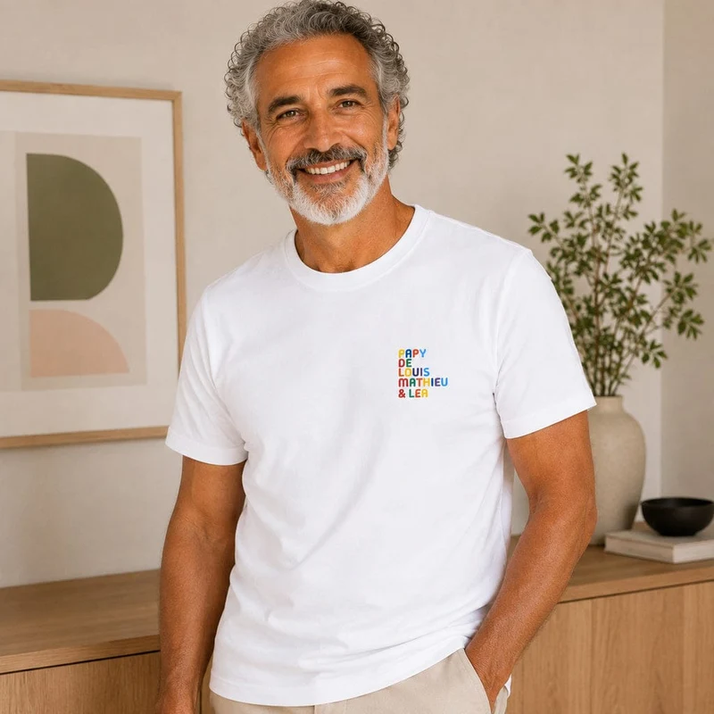 T-shirt personnalisé papy - Prénoms multicolores brodés