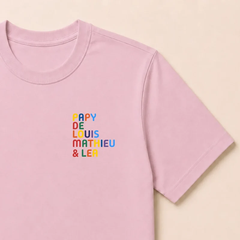 T-shirt personnalisé papy - Prénoms multicolores brodés