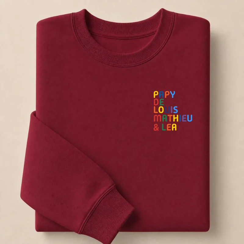 T-shirt personnalisé papy - Prénoms multicolores brodés