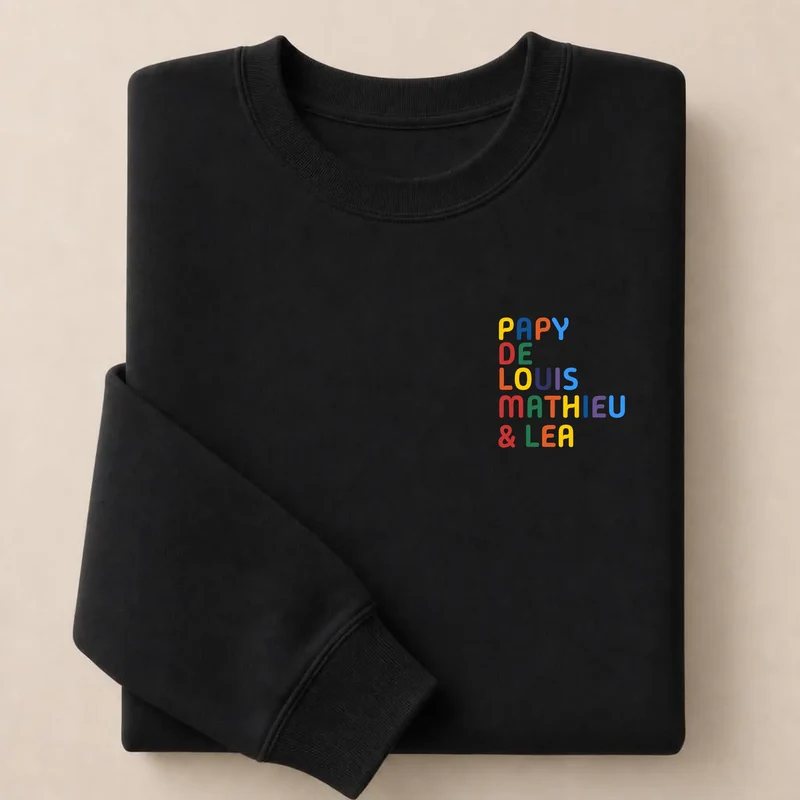 T-shirt personnalisé papy - Prénoms multicolores brodés