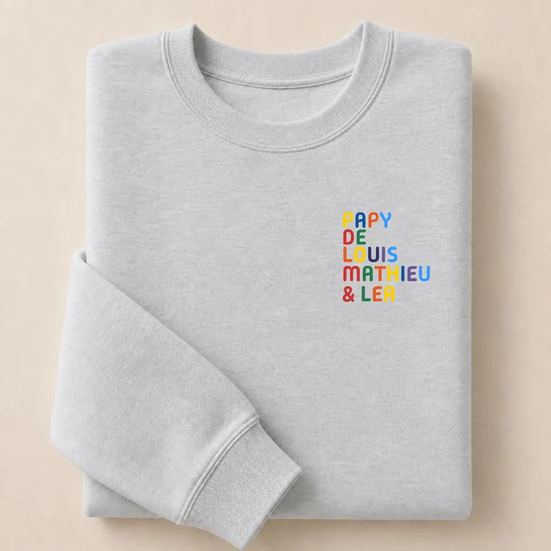 T-shirt personnalisé papy - Prénoms multicolores brodés
