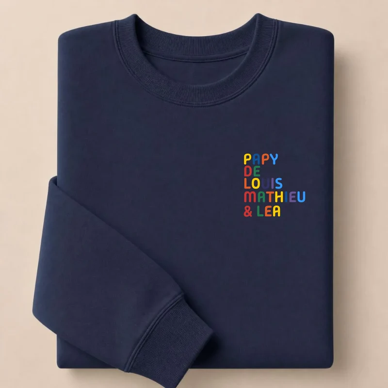 T-shirt personnalisé papy - Prénoms multicolores brodés